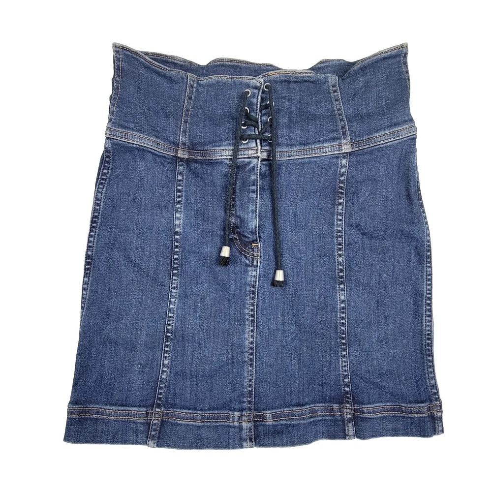 Free People‎ Skirt Mini Denim Corset Tie Size 2